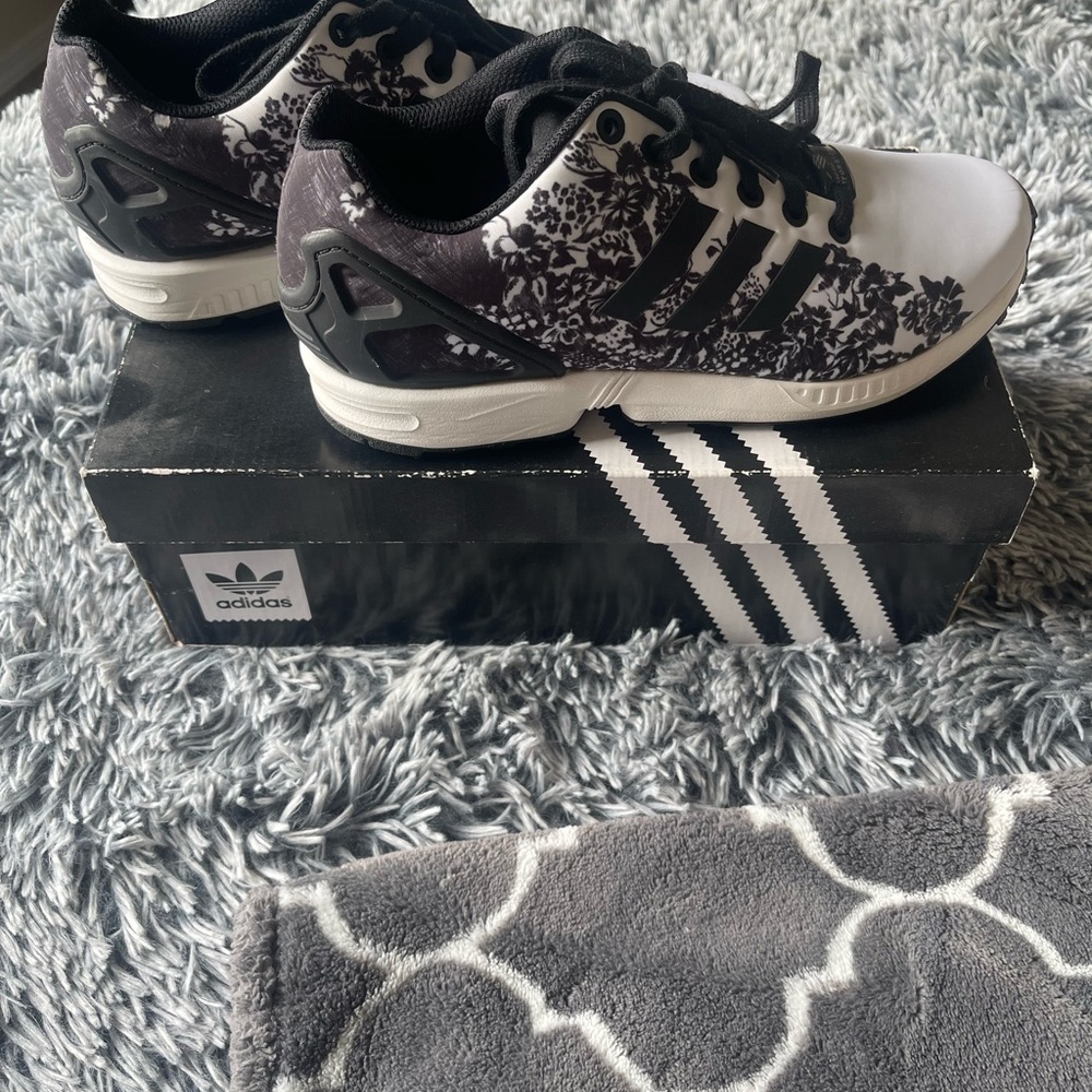 Adidas Black and White Floral Sneakers